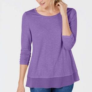 Style & Co. Chiffon-Hem Top. Size small. Color purple